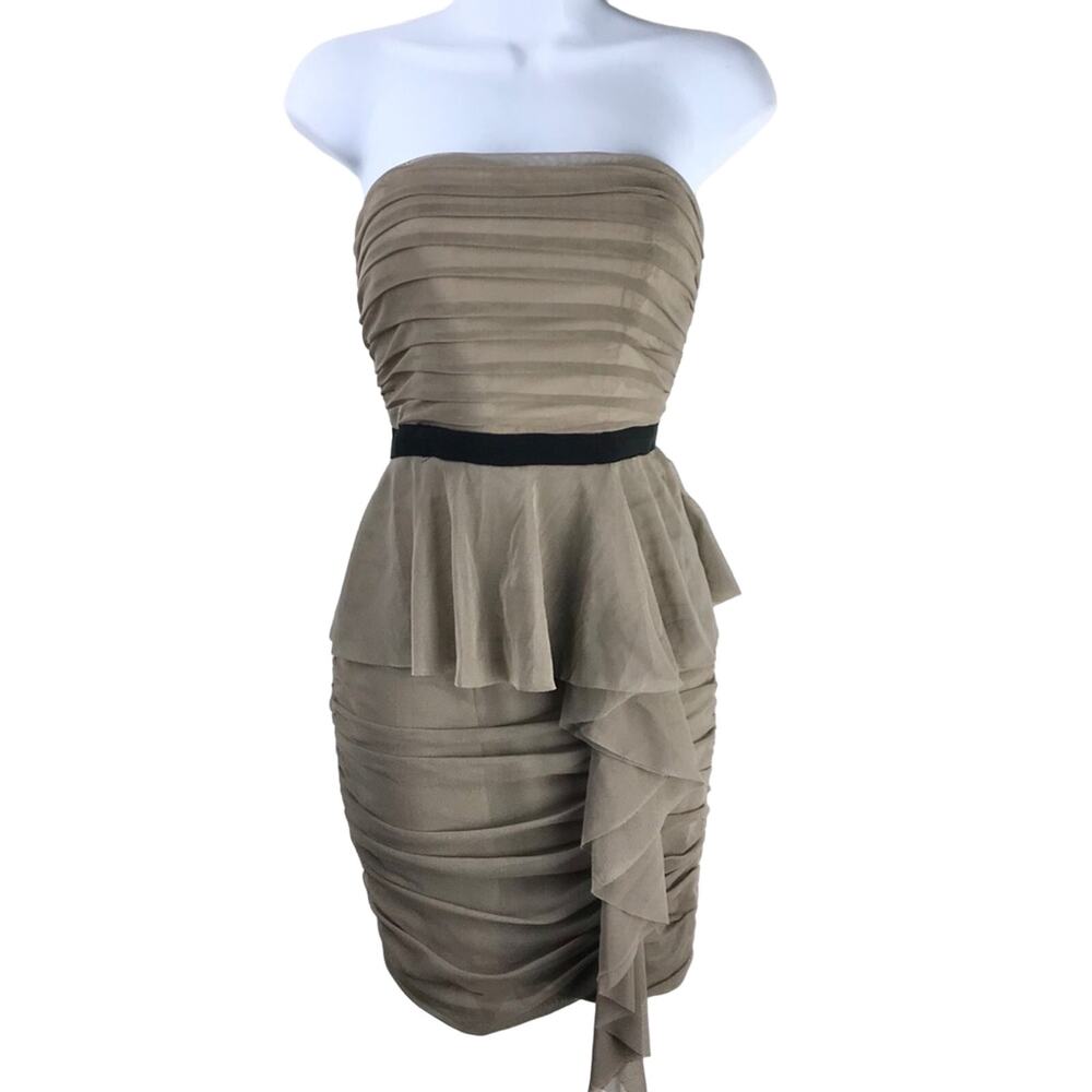 Jessica Simpson Strapless Mesh Peplum Dress Taupe Sz 4